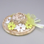 Dolls House Straw Hat Yellow & White Flowers and Ribbon with a Yellow Organza Bow 1:12 Scale