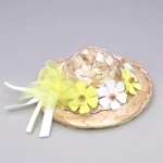 Dolls House Straw Hat Yellow & White Flowers and Ribbon with a Yellow Organza Bow 1:12 Scale