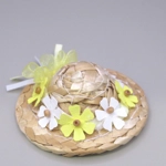 Dolls House Straw Hat Yellow & White Flowers and Ribbon with a Yellow Organza Bow 1:12 Scale