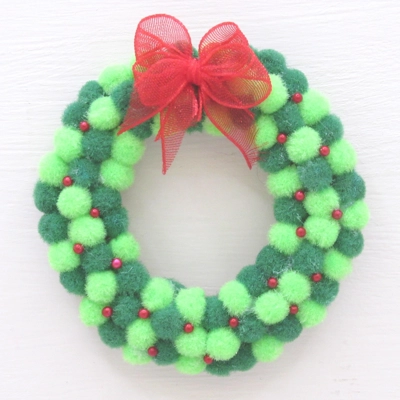 Dolls House Christmas Wreath Miniature Pom Poms Tiny Berries and Red Organza Bow 1:12 Scale
