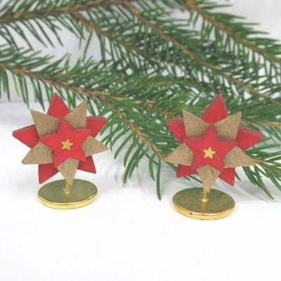 Dolls House Christmas Decoration 2 Red Gold Stars Xmas Miniatures 1:12th Scale Xmas Ornament