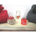 Dolls House Towels 4 Grey & Red with Miniature Bath Salts and Ornament Jars 1:12th Scale Bathroom
