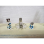 Dolls House Miniature Ornament Bottles and Silver Colour Tray Blue Flower Design 1:12th Scale