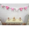 Dolls House Pink Bunting 9 Wood Flags with Hearts Miniature Nursery Girls Bedroom Decor 1:12 Scale