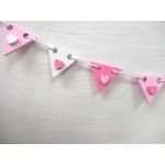Dolls House Pink Bunting 9 Wood Flags with Hearts Miniature Nursery Girls Bedroom Decor 1:12 Scale