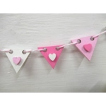 Dolls House Pink Bunting 9 Wood Flags with Hearts Miniature Nursery Girls Bedroom Decor 1:12 Scale