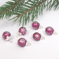 Dolls House Christmas Tree Decorations 6 Hand Decorated Dark Pink Silver Mini Baubles 1:12 Scale