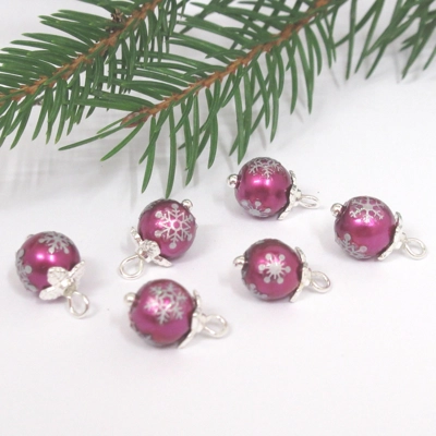 Dolls House Christmas Tree Decorations 6 Hand Decorated Dark Pink Silver Mini Baubles 1:12 Scale