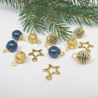 Dolls House Christmas Tree Decorations 12 Blue Gold Miniature Baubles and Stars 1:12th Scale
