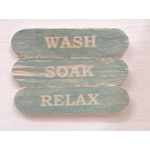 Dolls House Bathroom Wall Decor Sign Wash Soak Relax Blue Vintage Style Wood 1:12th Scale Miniature
