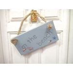 Dolls House Sign At the Beach Blue Miniature Hanging Wooden Notice 1:12th Scale Decor