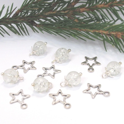 Dolls House Christmas Tree Decorations 12 Miniature Baubles and Stars Silver Colour 1:12th Scale