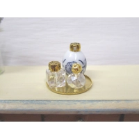 Dolls House Miniature Perfume Bottles on a Gold Coloured Tray Dressing Table Ornament 1:12th Scale