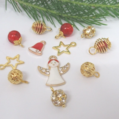 Dolls House Christmas Tree Decorations 12 Red Gold Miniature Baubles and Trinkets 1:12th Scale