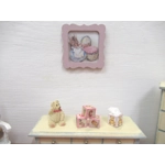 Dolls House Nursery Picture Hunca Munca Peter Rabbit Theme Pink Framed Miniature 1:12 Scale