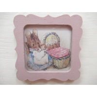 Dolls House Nursery Picture Hunca Munca Peter Rabbit Theme Pink Framed Miniature 1:12 Scale
