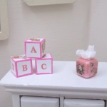 Dolls House Toy Letter Blocks Peter Rabbit Set of 3 Pink Nursery Miniature 1:12 Scale