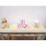 Dolls House Toy Letter Blocks Peter Rabbit Set of 3 Pink Nursery Miniature 1:12 Scale