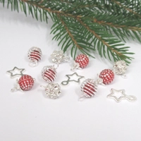 Dolls House Christmas Tree Decorations 12 Red Silver Miniature Baubles & Stars 1:12th Scale