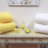 Dolls House Towels Yellow & White with Bath Salts and Soaps Miniature Bathroom 1:12th Scale