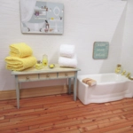 Dolls House Towels Yellow & White with Bath Salts and Soaps Miniature Bathroom 1:12th Scale