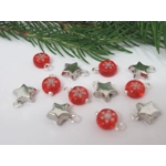 Dolls House Christmas Tree Decorations 12 Miniature Baubles & Stars Red Silver 1:12th Scale