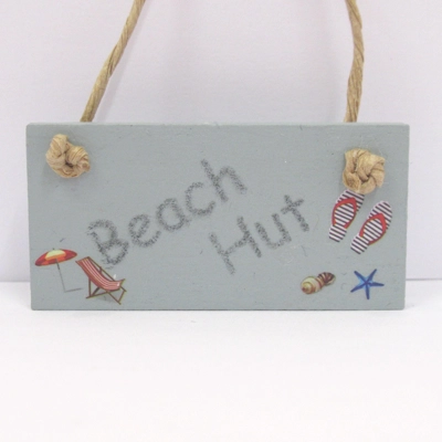 Miniature Beach Hut Sign Wood Hanging Notice 1:12th Scale Dolls House Accessories