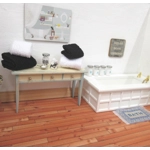 Dolls House Towels 4 Black and White with Miniature Bath Salts, Tissue Box, Soap & Dish 1:12th Scale