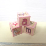 Dolls House Nursery Toy Letter Blocks Peter Rabbit Pink Miniature Accessory Set of 3 1:12 Scale