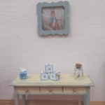 Dolls House Toy Letter Blocks Peter Rabbit Set of 3 Miniature Blue White Nursery Playroom 1:12 Scale