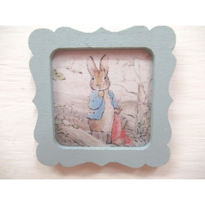 Dolls House Nursery Picture Peter Rabbit Blue Framed Miniature Decor 1:12 Scale