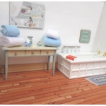 Dolls House Towels 4 Blue & White with Bath Salts Ornament Jar & Tissue Box Mini Bathroom 1:12 Scale