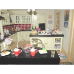 Dolls House Cook Word Miniature Blue White Decor 1:12th Scale Kitchen