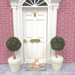 Dolls House Topiary Two Trees in Cream Colour Terracotta Pots Miniature Garden Plants 1:12th Scale