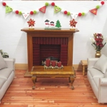 Dolls House Christmas Bunting Miniature Wood Flags and PomPoms 1:12 Scale Xmas Decoration