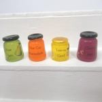 Dolls House Jam Preserve Jars Set of 4 Lemon Curd Jams Marmalade 1:12th Scale Miniature Kitchen Food