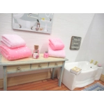 Dolls House Towels Pink with Bath Salts and Ornament Jars 1:12th Scale Bathroom Miniatures