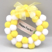 Dolls House Wreath Happy Easter Yellow and White PomPom Miniature Decoration 1:12th Scale