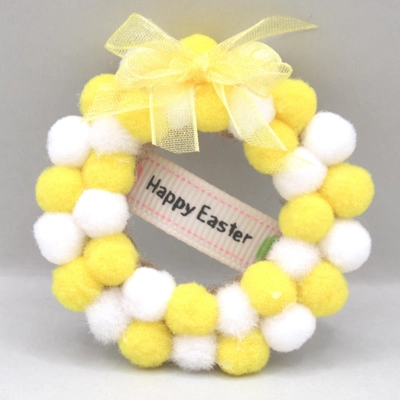 Dolls House Wreath Happy Easter Yellow and White PomPom Miniature Decoration 1:12th Scale