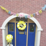 Dolls House Wreath Happy Easter Yellow and White PomPom Miniature Decoration 1:12th Scale