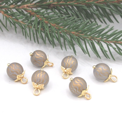 Dolls House Christmas Tree Decorations 6 Gold Colour Miniature Frosted Glass Baubles 1:12th Scale