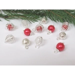 Dolls House Christmas Tree Decorations 12 Red Silver Baubles Miniature Ornaments 1:12th Scale