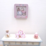 Dolls House Nursery Picture Hunca Munca Peter Rabbit Decorated Miniature Pink Frame 1:12 Scale