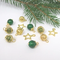 Dolls House Christmas Tree Decorations 12 Green Gold Miniature Baubles and Stars 1:12th Scale