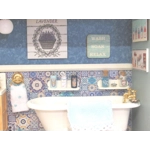 Dolls House Bathroom Miniature Wash Soak Relax Blue Wall Decor 1:12th Scale
