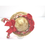 Dolls House Hat Red Floral Trim Satin Roses and Bow Miniature Accessory 1:12 Scale