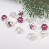 Dolls House Christmas Tree Decorations 12 Purple Silver Miniature Baubles 1:12th Scale