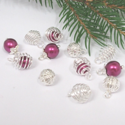 Dolls House Christmas Tree Decorations 12 Purple Silver Miniature Baubles 1:12th Scale