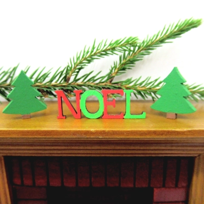 Dolls House Christmas Decoration Noel Word and 2 Miniature Xmas Trees 1:12 Scale