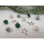 Dolls House Christmas Tree Decorations 12 Green Silver Miniature Baubles and Stars 1:12th Scale
